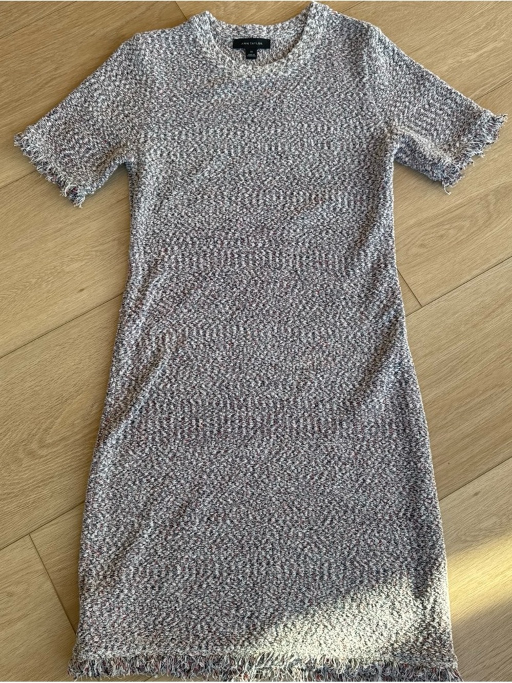 Ann Taylor Short Sleeve Tweed Sheath Dress in Lavender Mix
